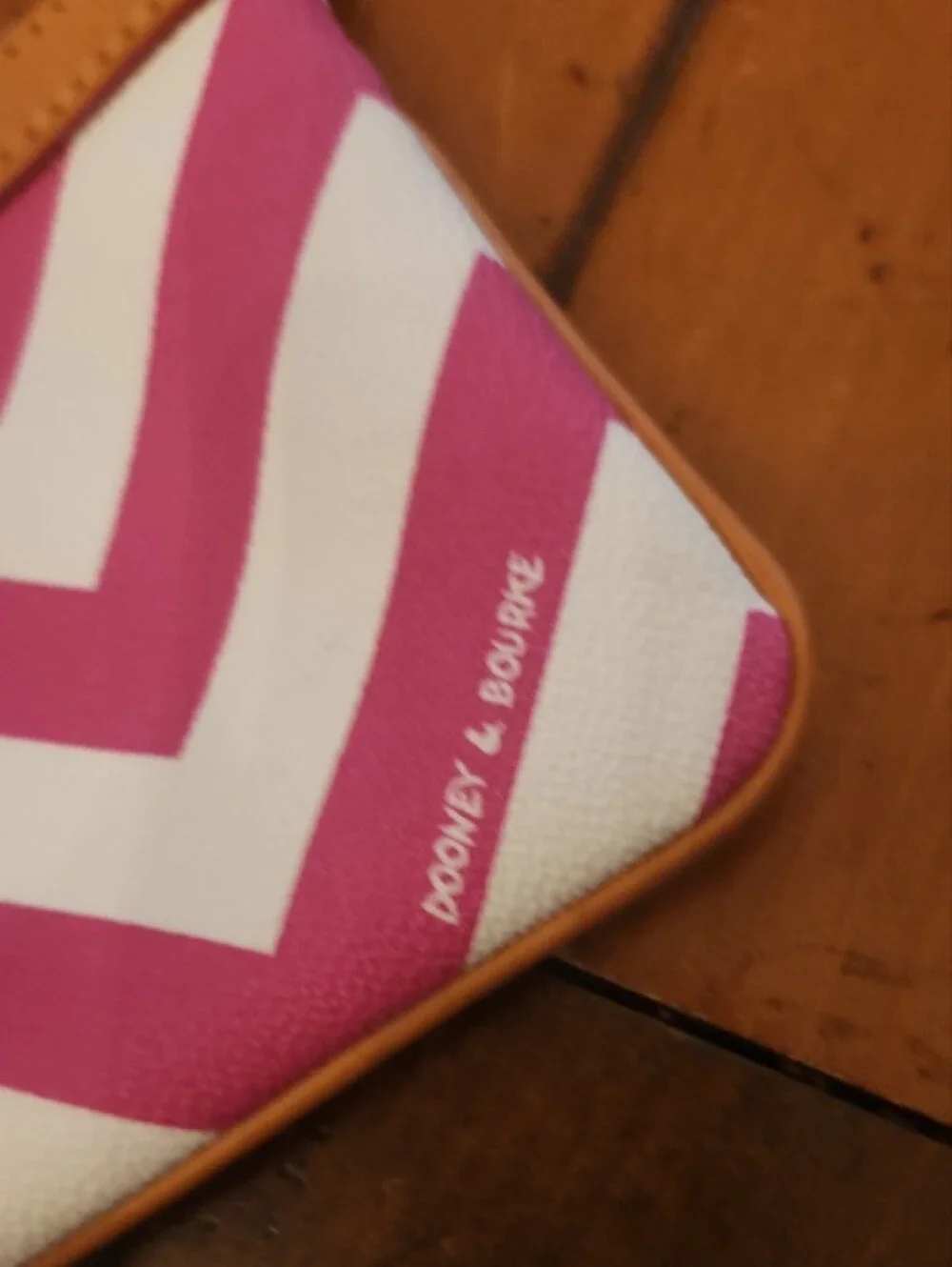 Dooney & Bourke Pink and White Chevron Wristlet with Tan Trim